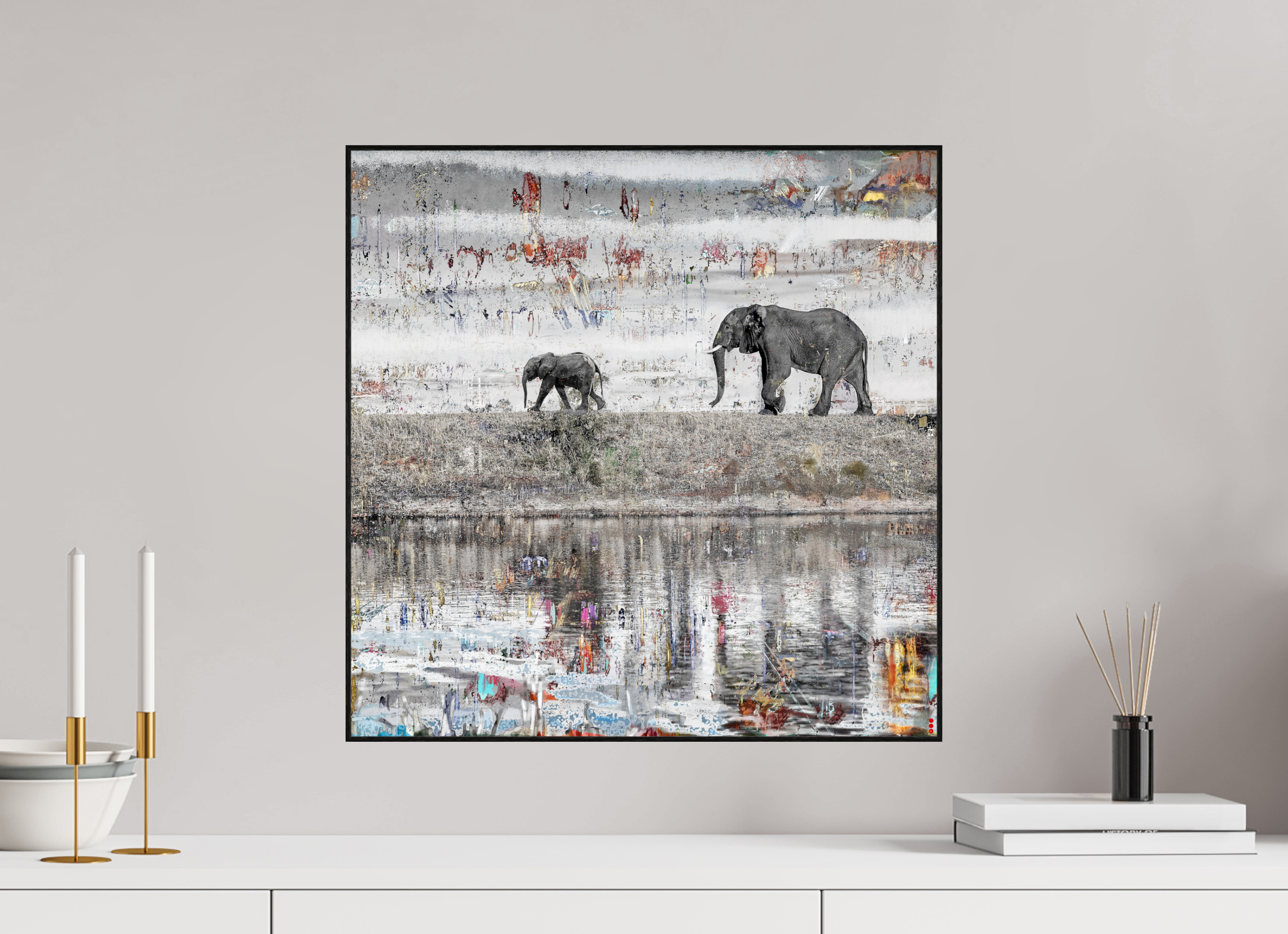 50 x 50 cm, Foto in ArtBox aus Massivholz Eiche schwarz RED³ WC Akuji II