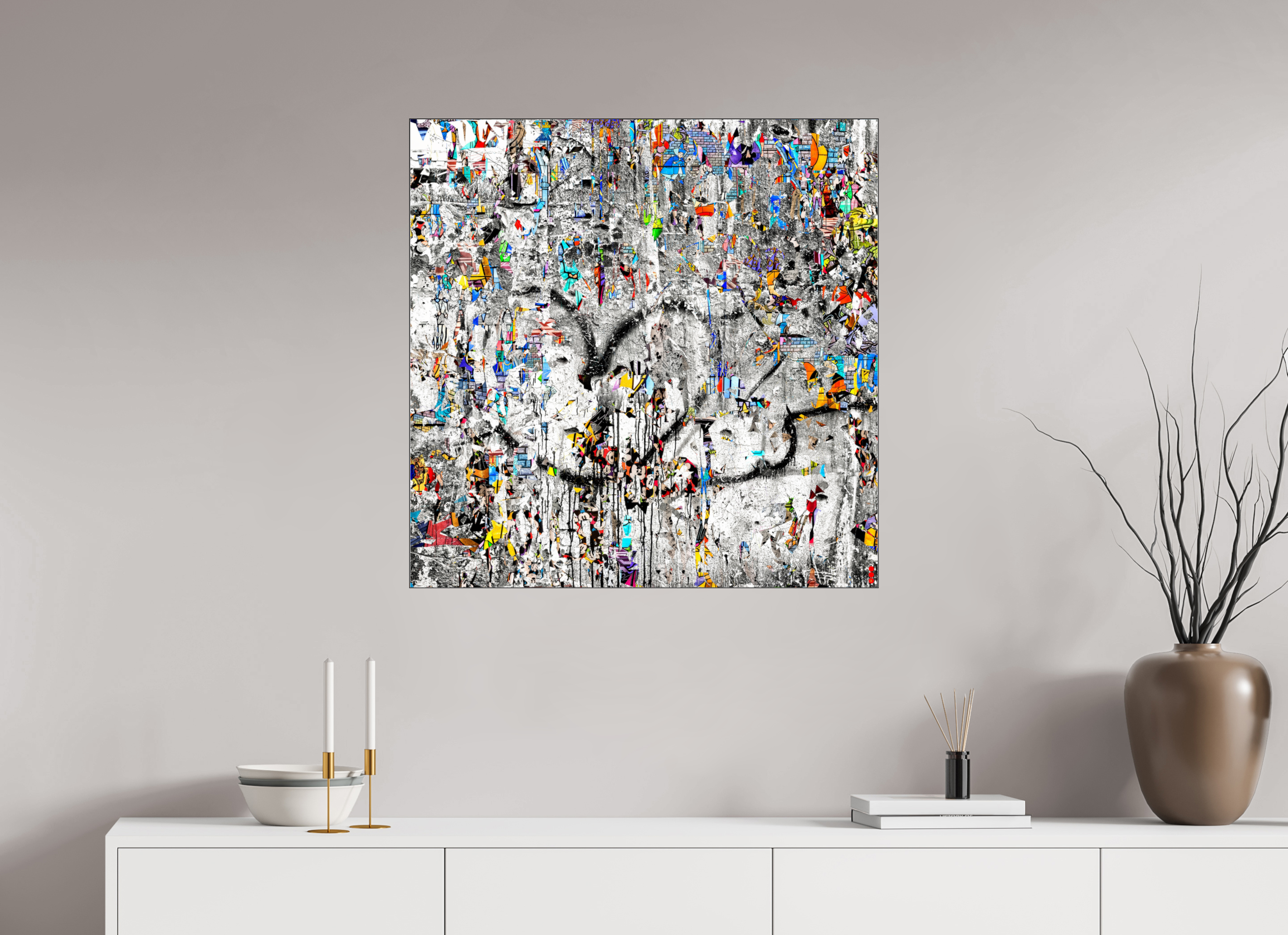 80 x 80 cm, Slimline Einfassung schwarz unter 2mm Acrylglas FA SCSI Mu&