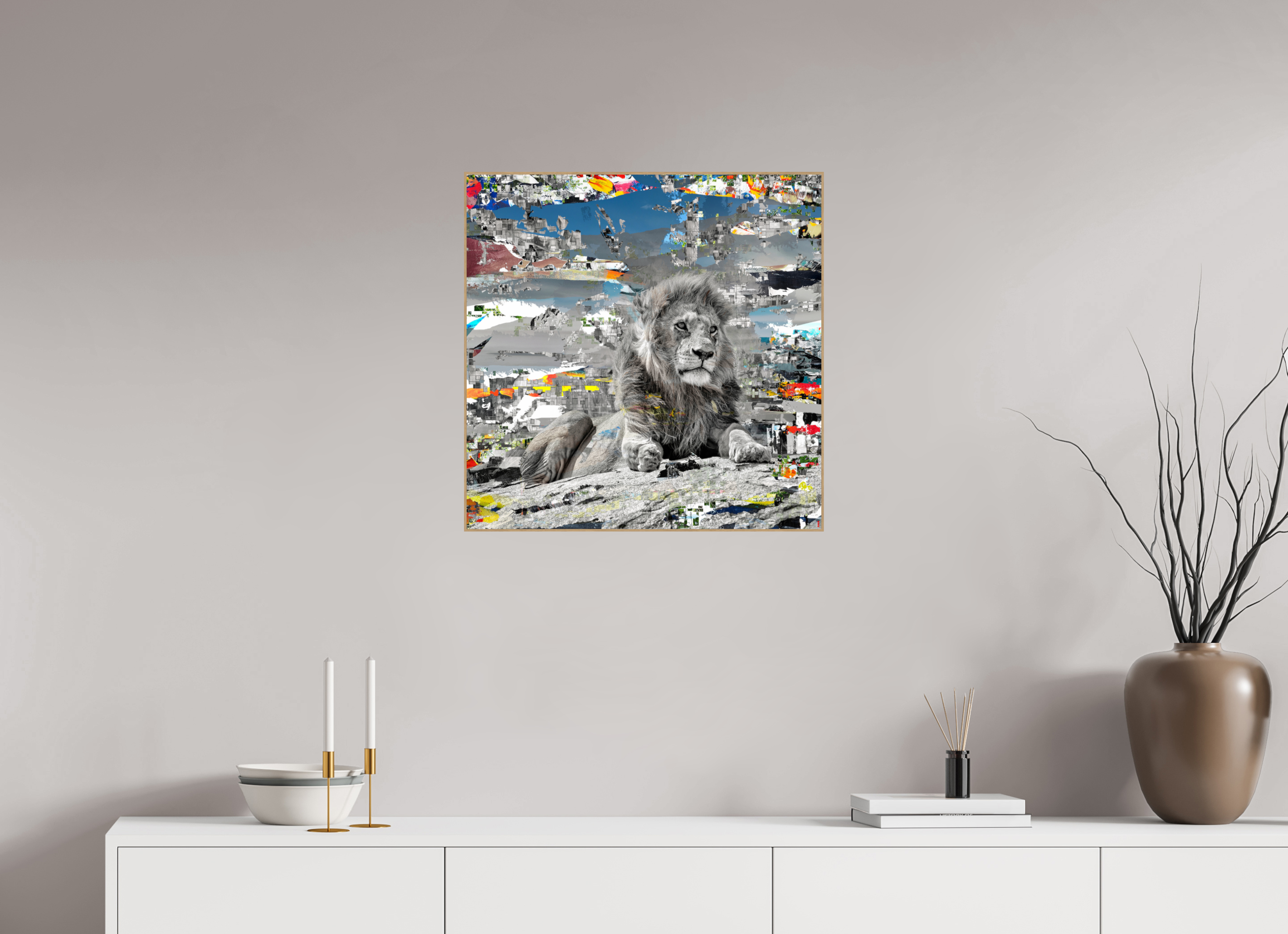 60 x 60 cm, Foto in ArtBox aus Massivholz Eiche natur RED³ WC Jabari II