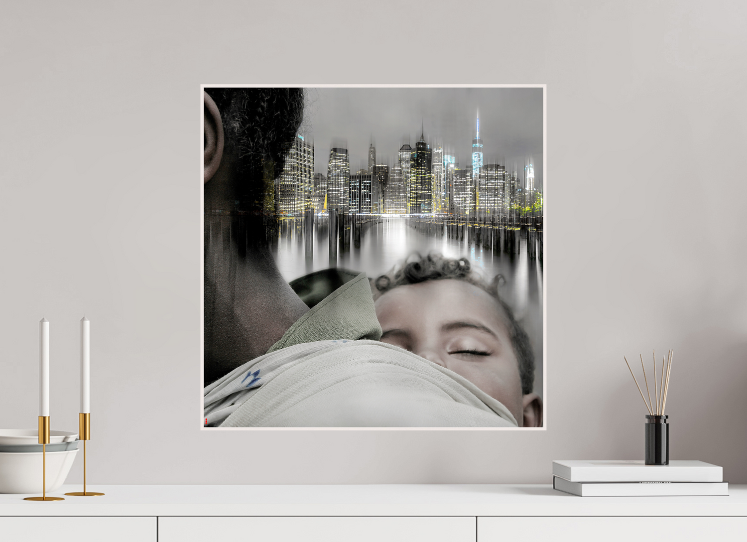 50 x 50 cm, Foto in ArtBox aus Massivholz Ahorn weiß RED³ HP Aisha II