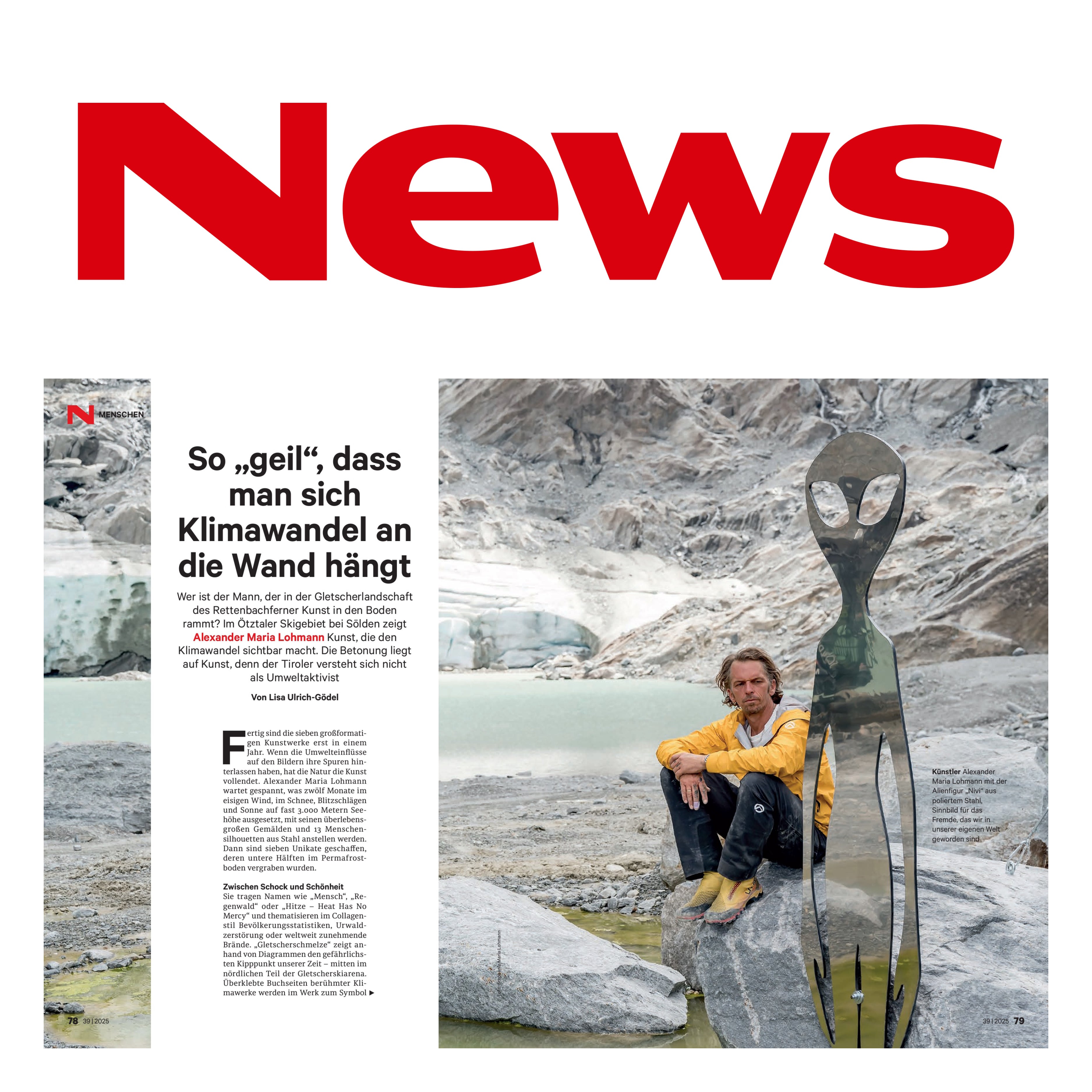Magazinbericht in NEWS über Alexander Maria Lohmann und sein Kunstprojekt „The End of Human Race“ am Gletscher in Sölden