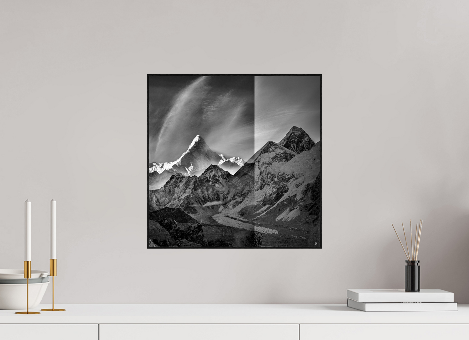40 x 40 cm, Foto in ArtBox aus Massivholz Eiche schwarz RED³ Subha II