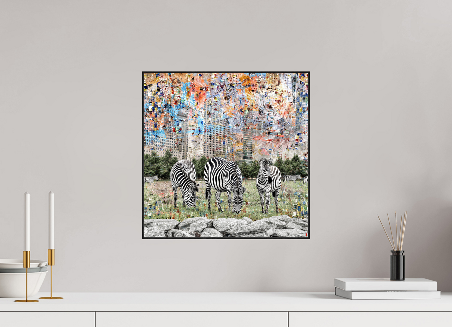 40 x 40 cm, Foto in ArtBox aus Massivholz Eiche schwarz RED³ WC Amaya II