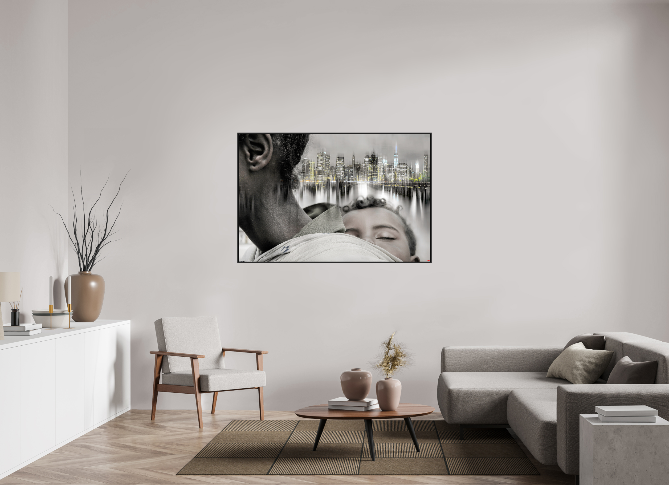 150 x 100 cm, Schattenfugen-Rahmen schwarz &amp; 2mm Acrylglas FA HP Aisha I