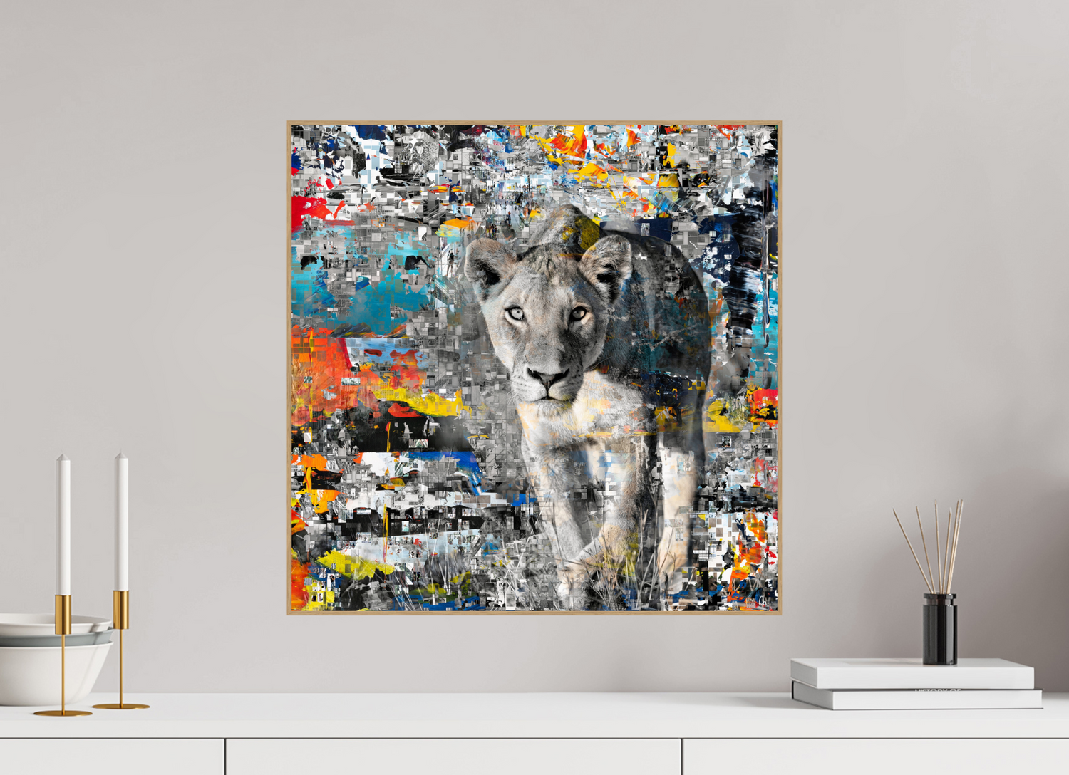 50 x 50 cm, Foto in ArtBox aus Massivholz Eiche natur RED³ WC Kachine II