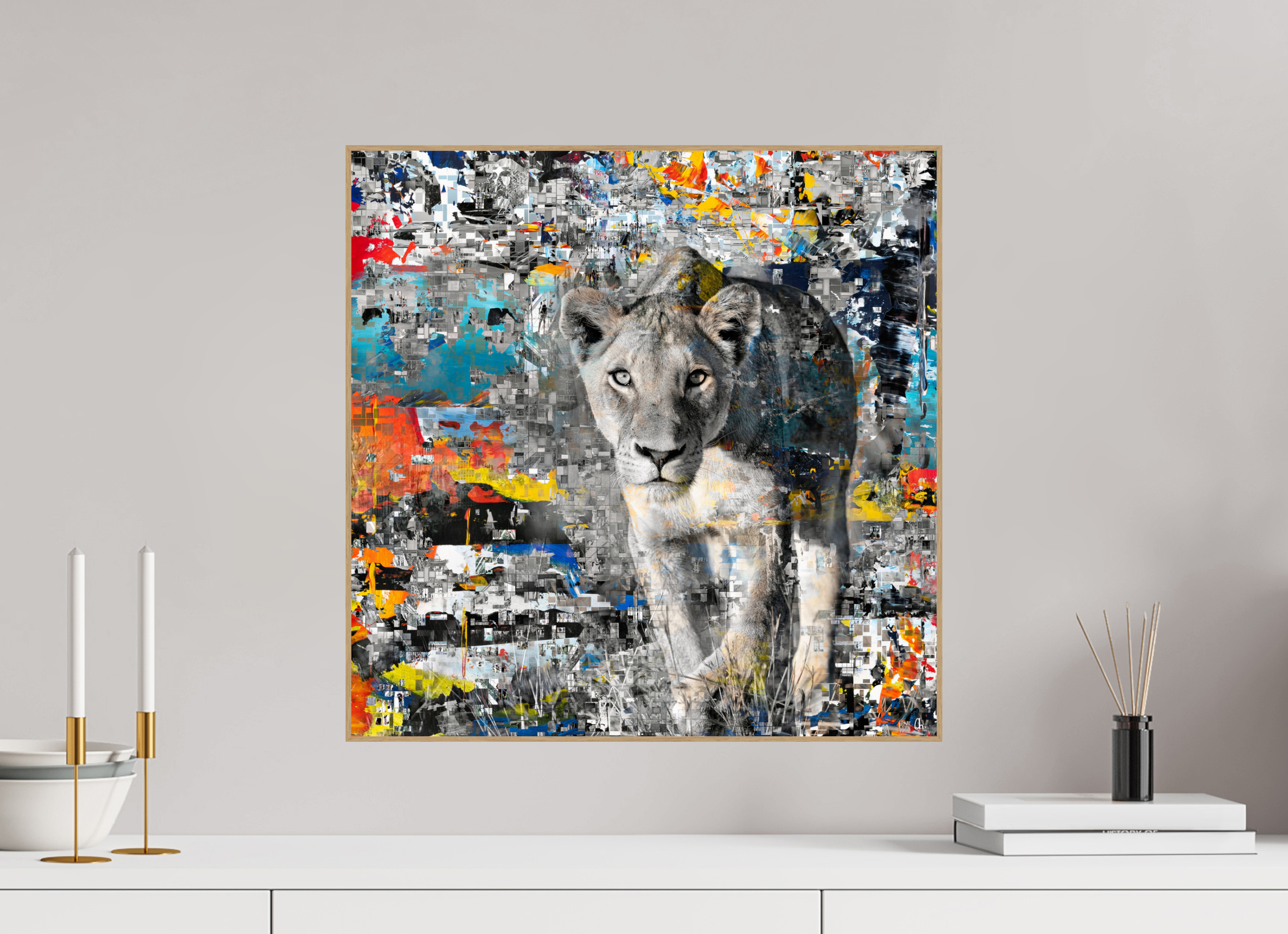 50 x 50 cm, Foto in ArtBox aus Massivholz Eiche natur RED³ WC Kachine II