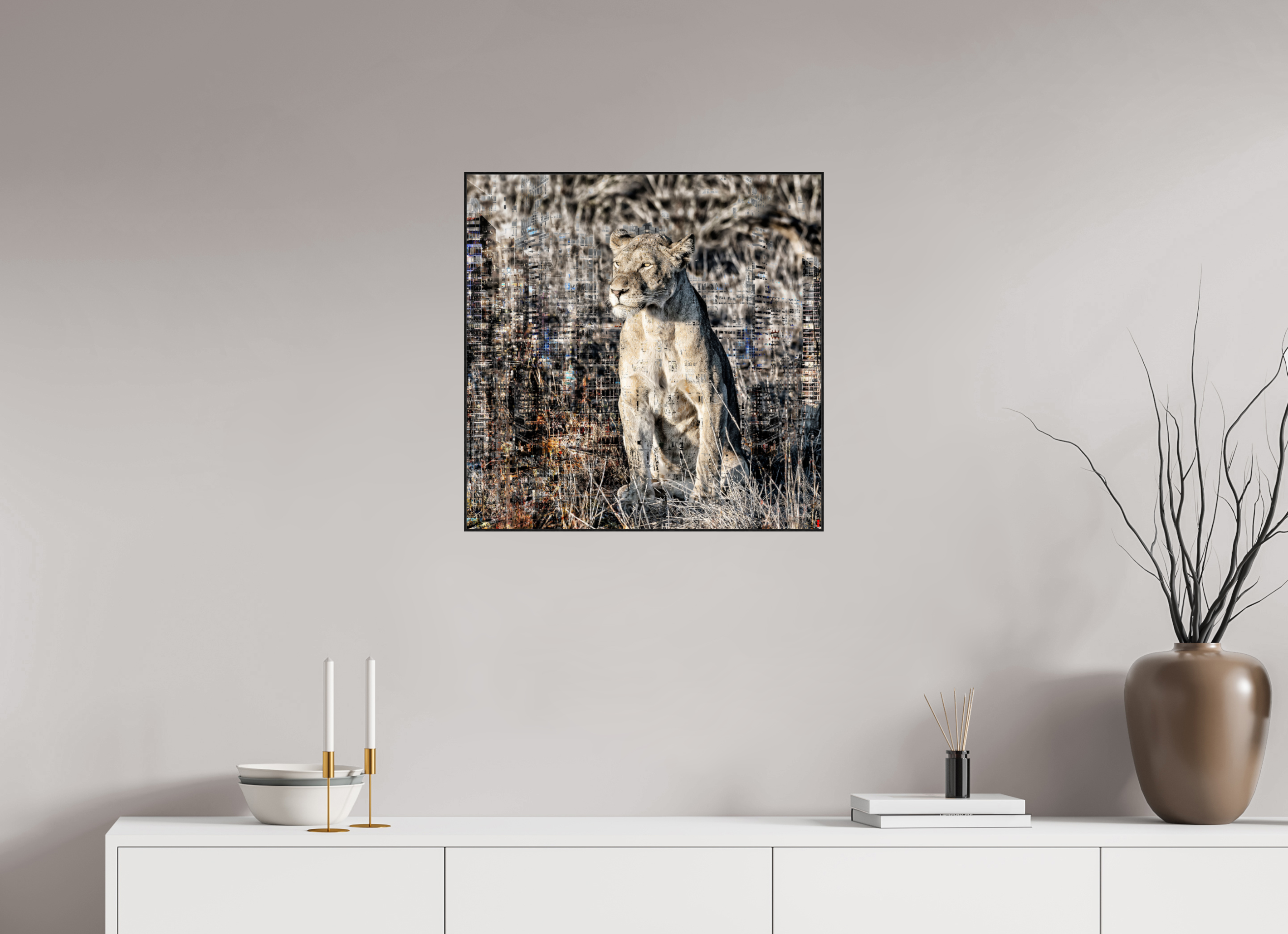 60 x 60 cm, Foto in ArtBox aus Massivholz Eiche schwarz RED³ WC Adwoa II