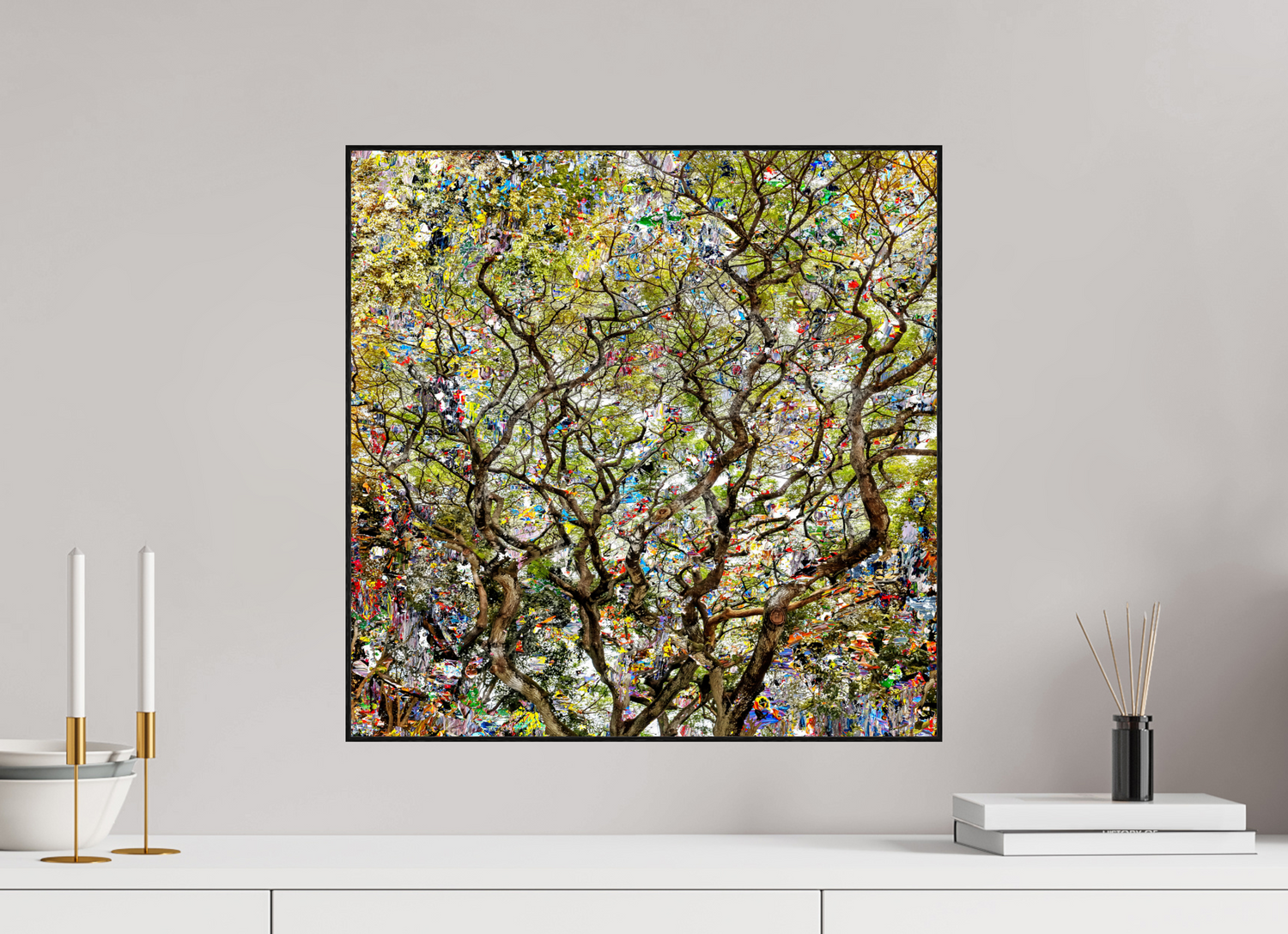 50 x 50 cm, Foto in ArtBox aus Massivholz Eiche schwarz RED³ HP Shakini II