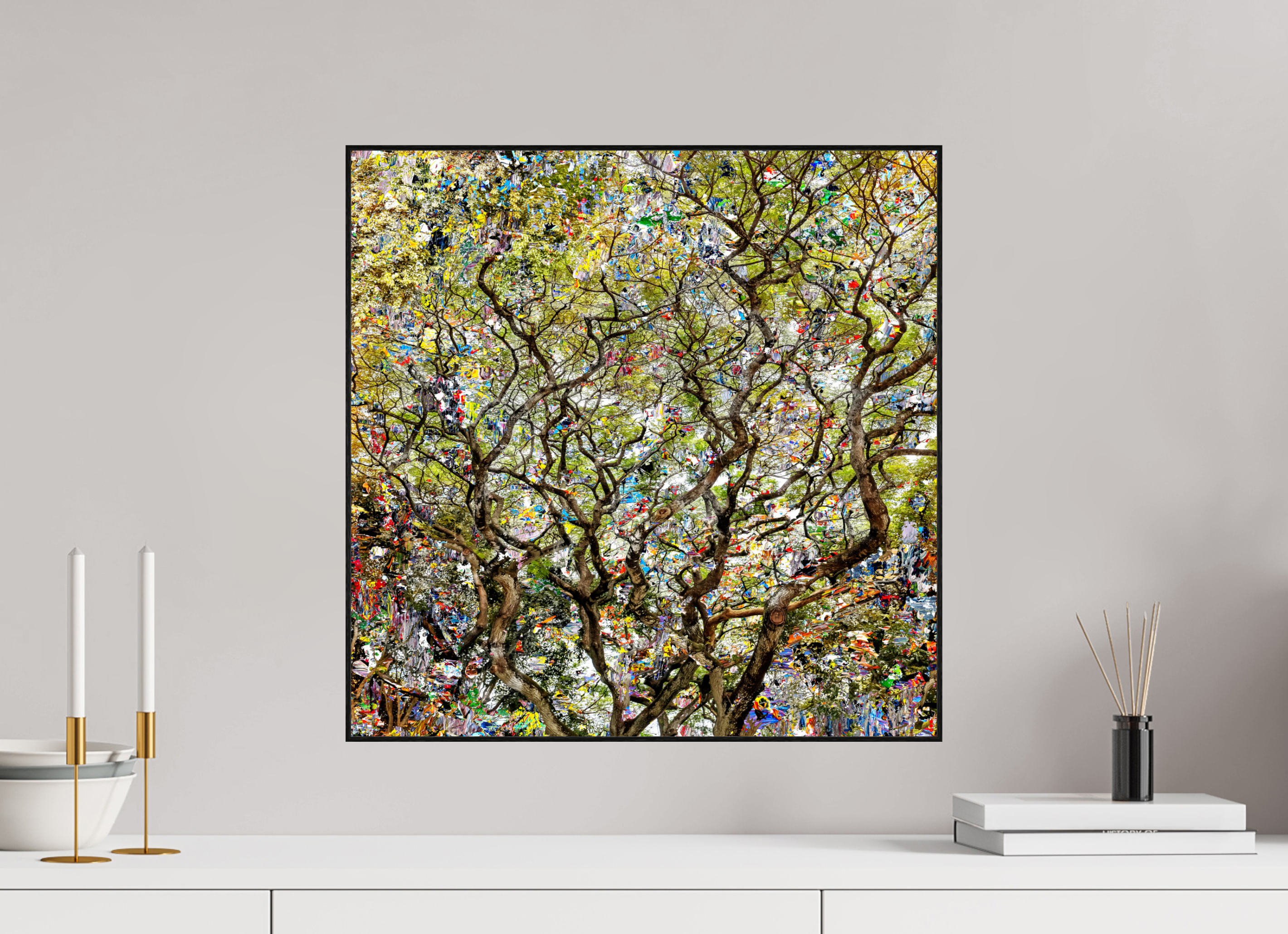 50 x 50 cm, Foto in ArtBox aus Massivholz Eiche schwarz RED³ HP Shakini II