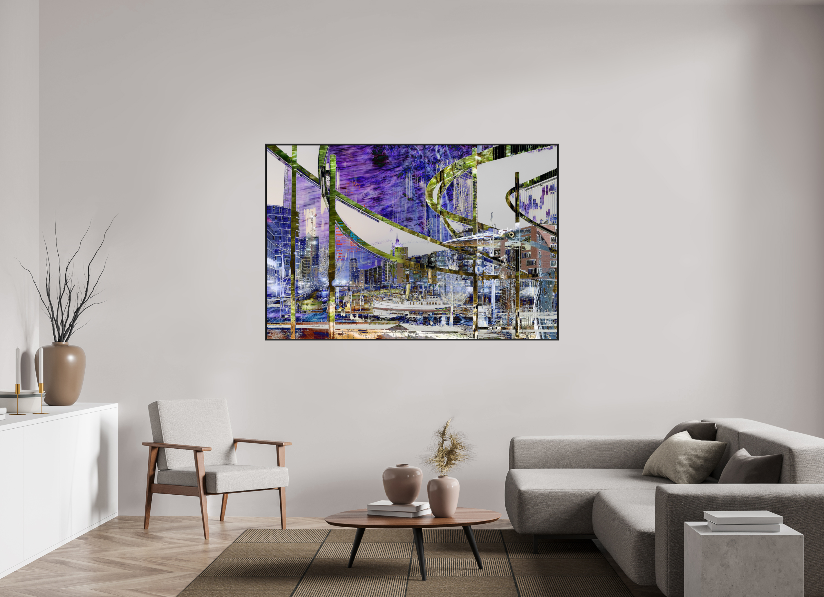 180 x 120 cm, Schattenfugen-Rahmen schwarz &amp; 2mm Acrylglas E HUMANPLAYGROUND Massawa I