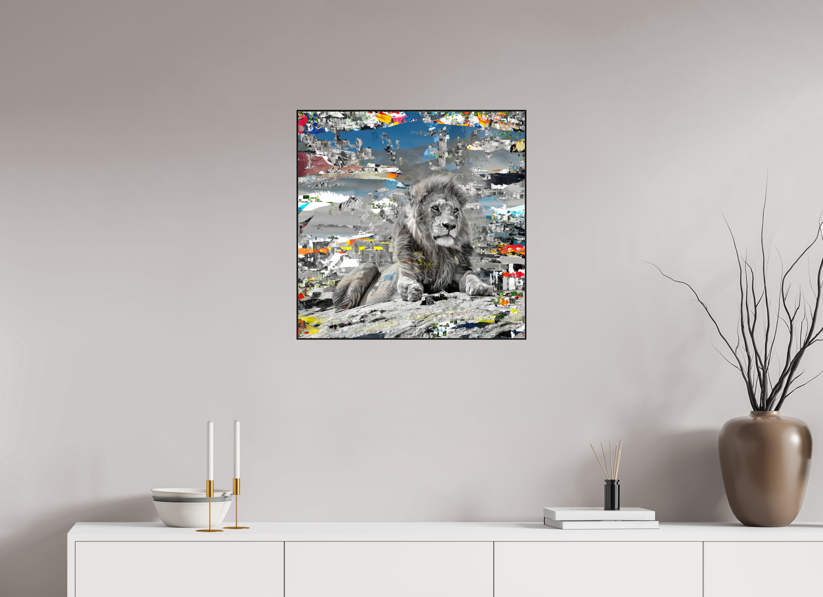 60 x 60 cm, Foto in ArtBox aus Massivholz Eiche schwarz RED³ WC Jabari II