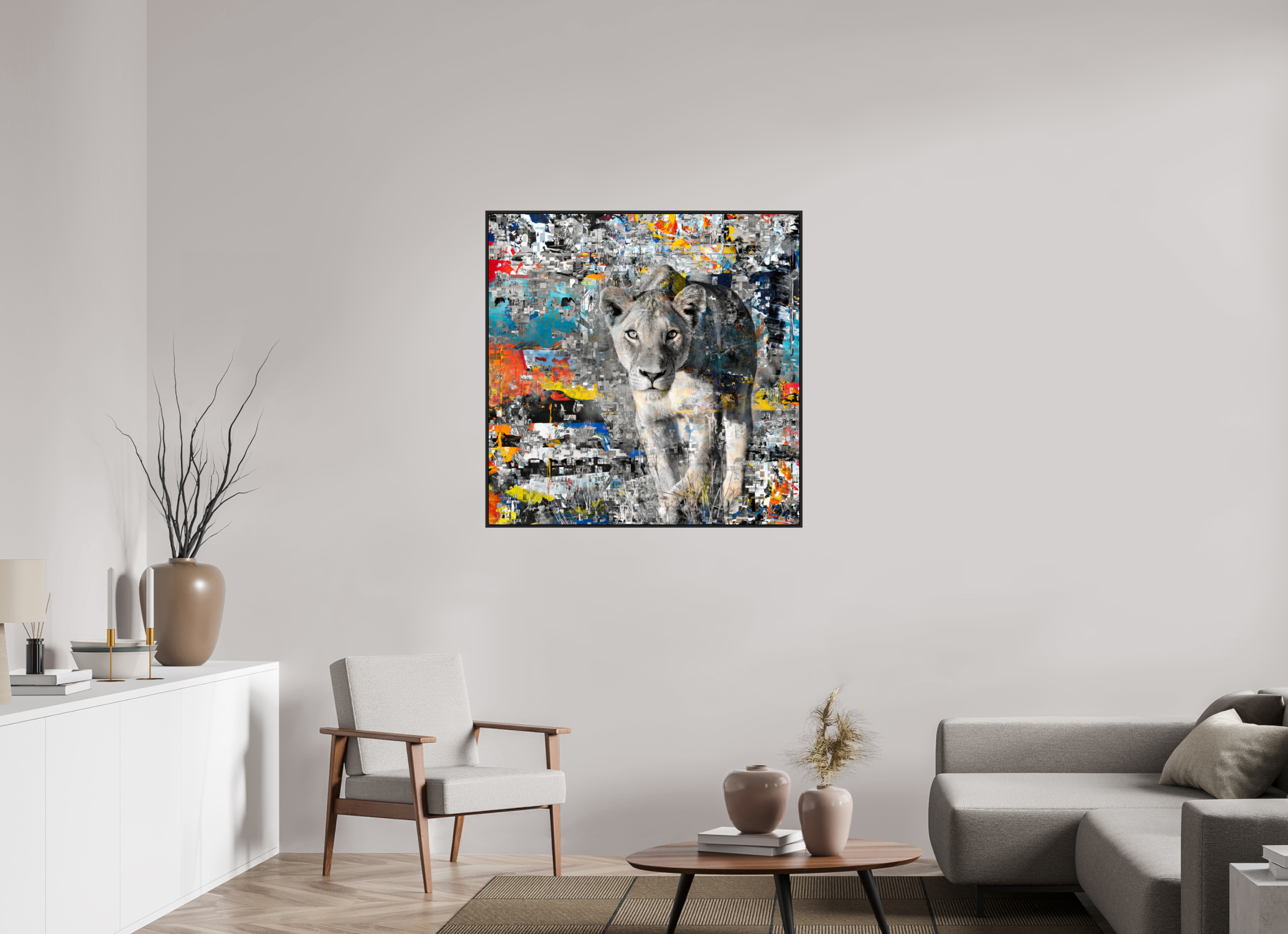 100 x 100 cm, Schattenfugen-Rahmen schwarz &amp; 2mm Acrylglas FA WC Kachine II