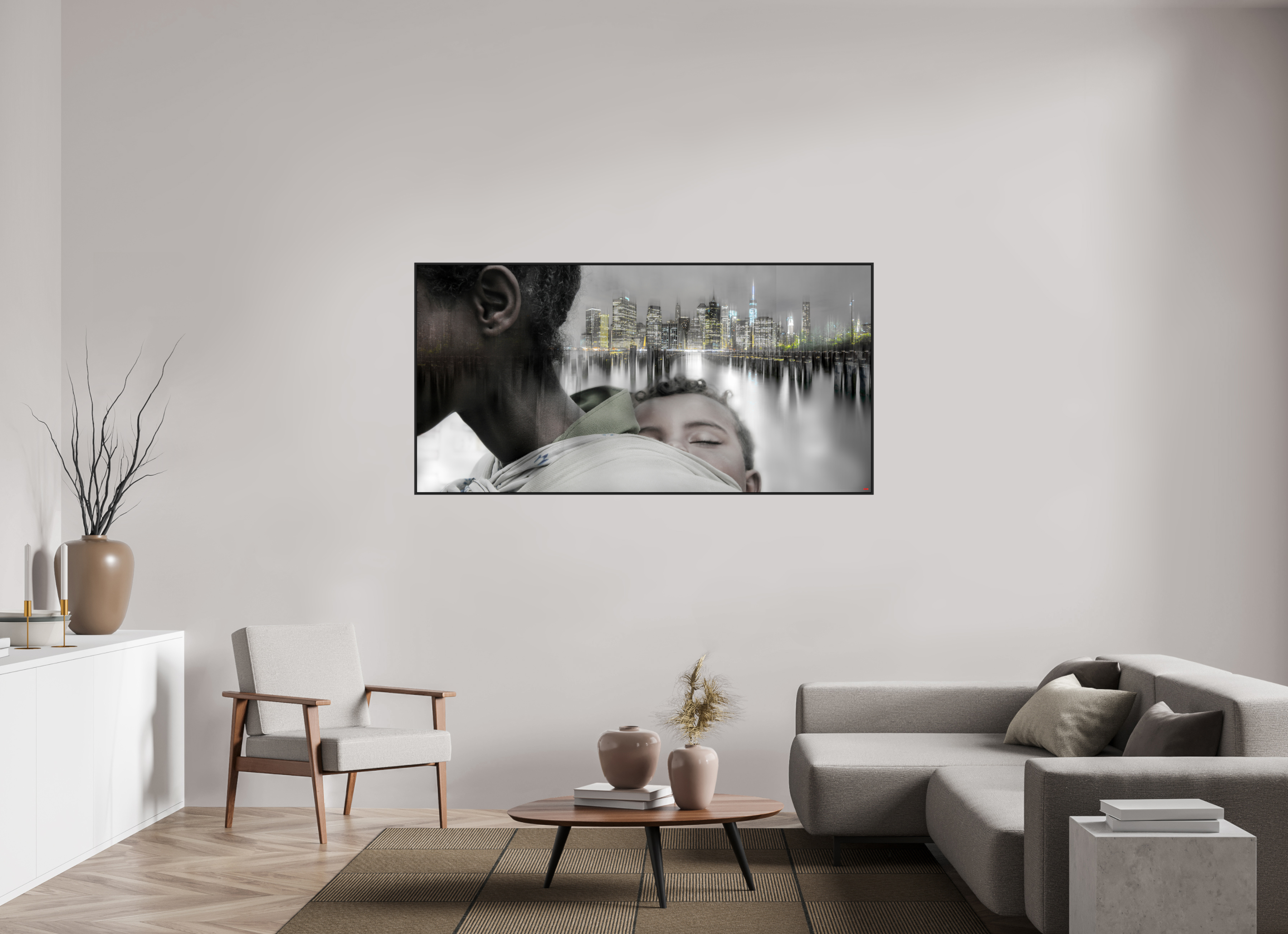 180 x 90 cm, Schattenfugen-Rahmen schwarz &amp; 2mm Acrylglas FA HP Aisha V