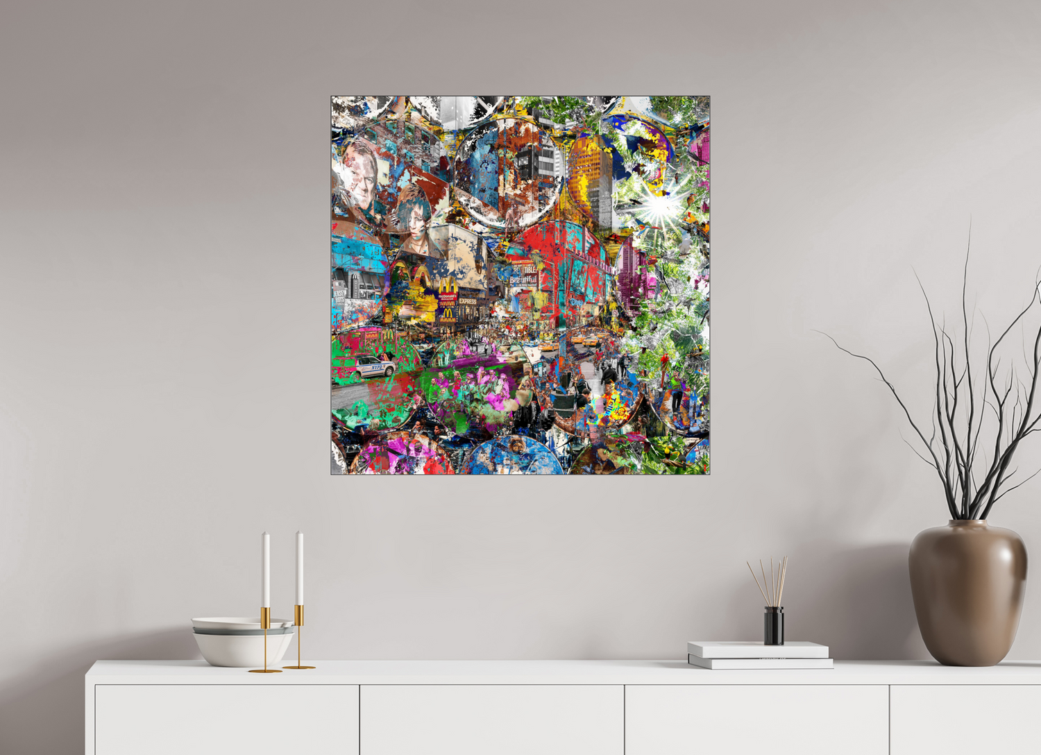 80 x 80 cm, Slimline Einfassung schwarz unter 2mm Acrylglas FA HP Winston churchills boy II