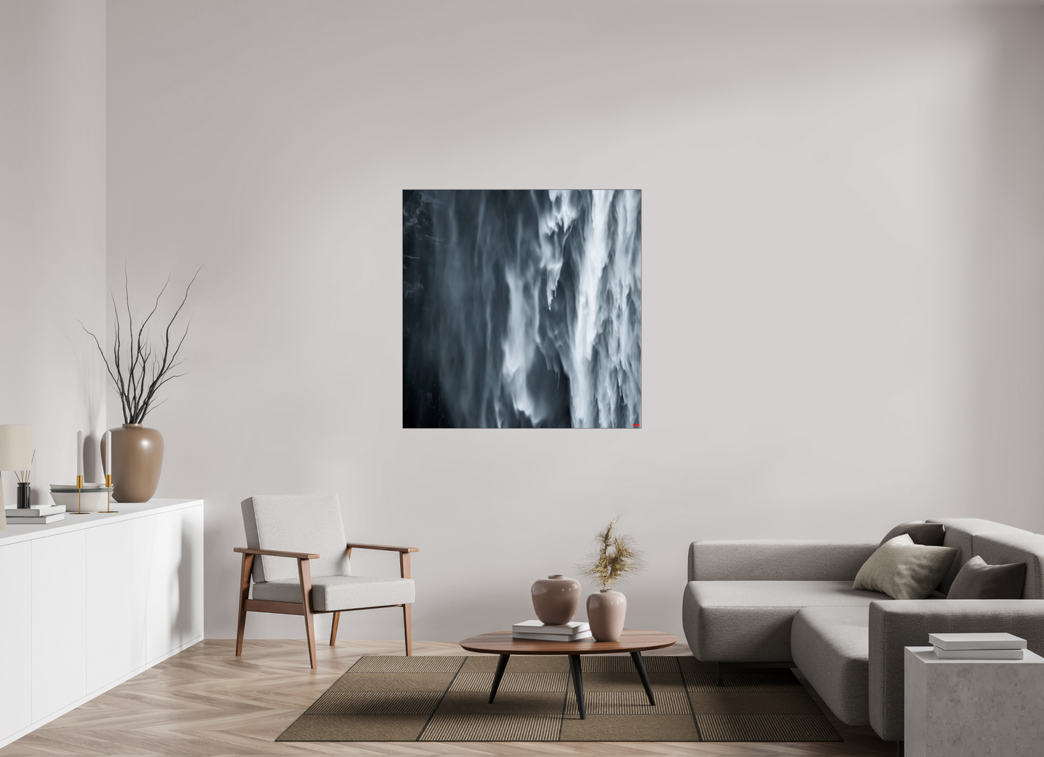 120 x 120 cm, Slimline Einfassung schwarz unter 2mm Acrylglas FA PH Oats in the Water II