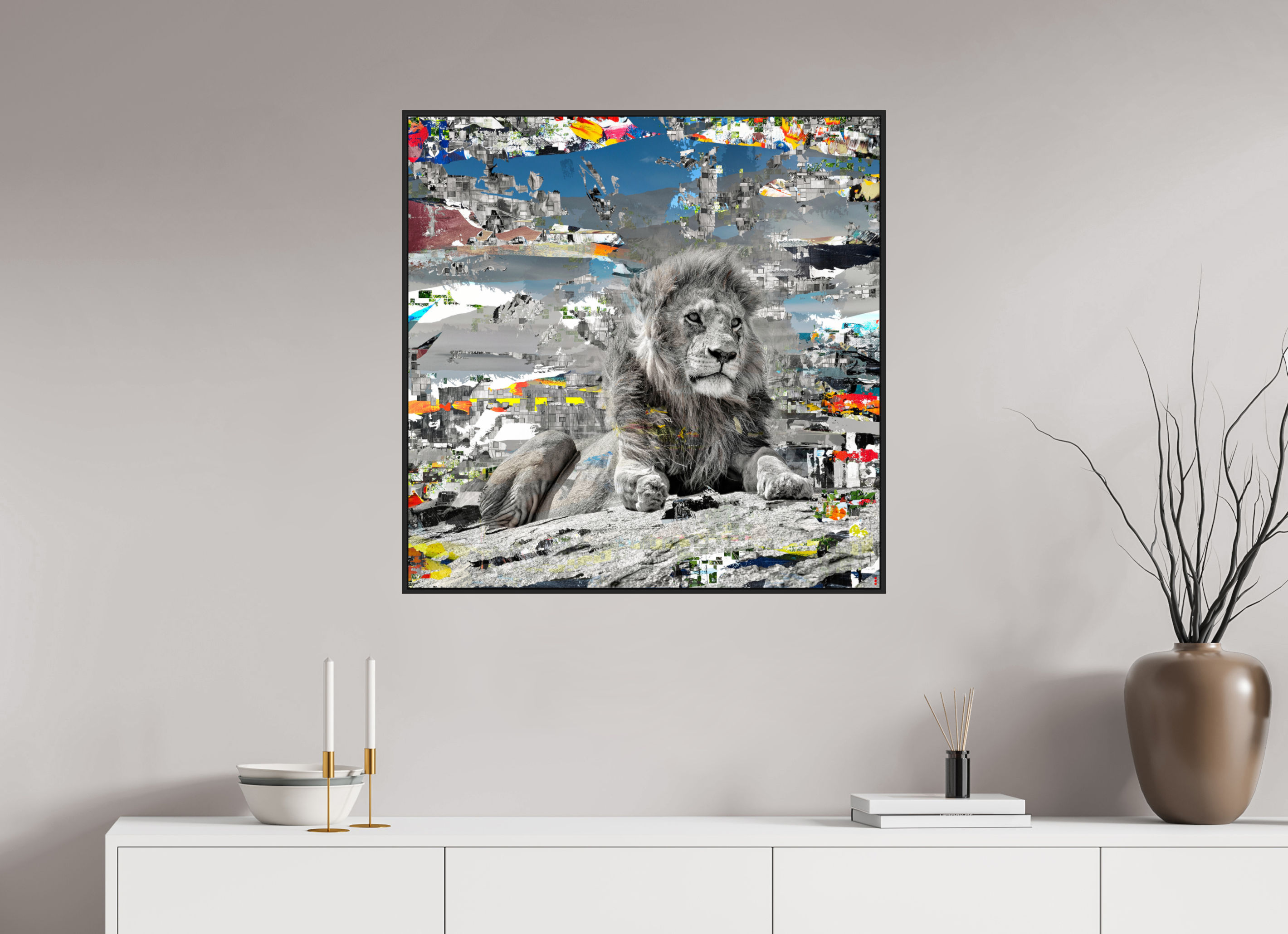 80 x 80 cm, Schattenfugen-Rahmen schwarz &amp; 2mm Acrylglas FA WC Jabari II