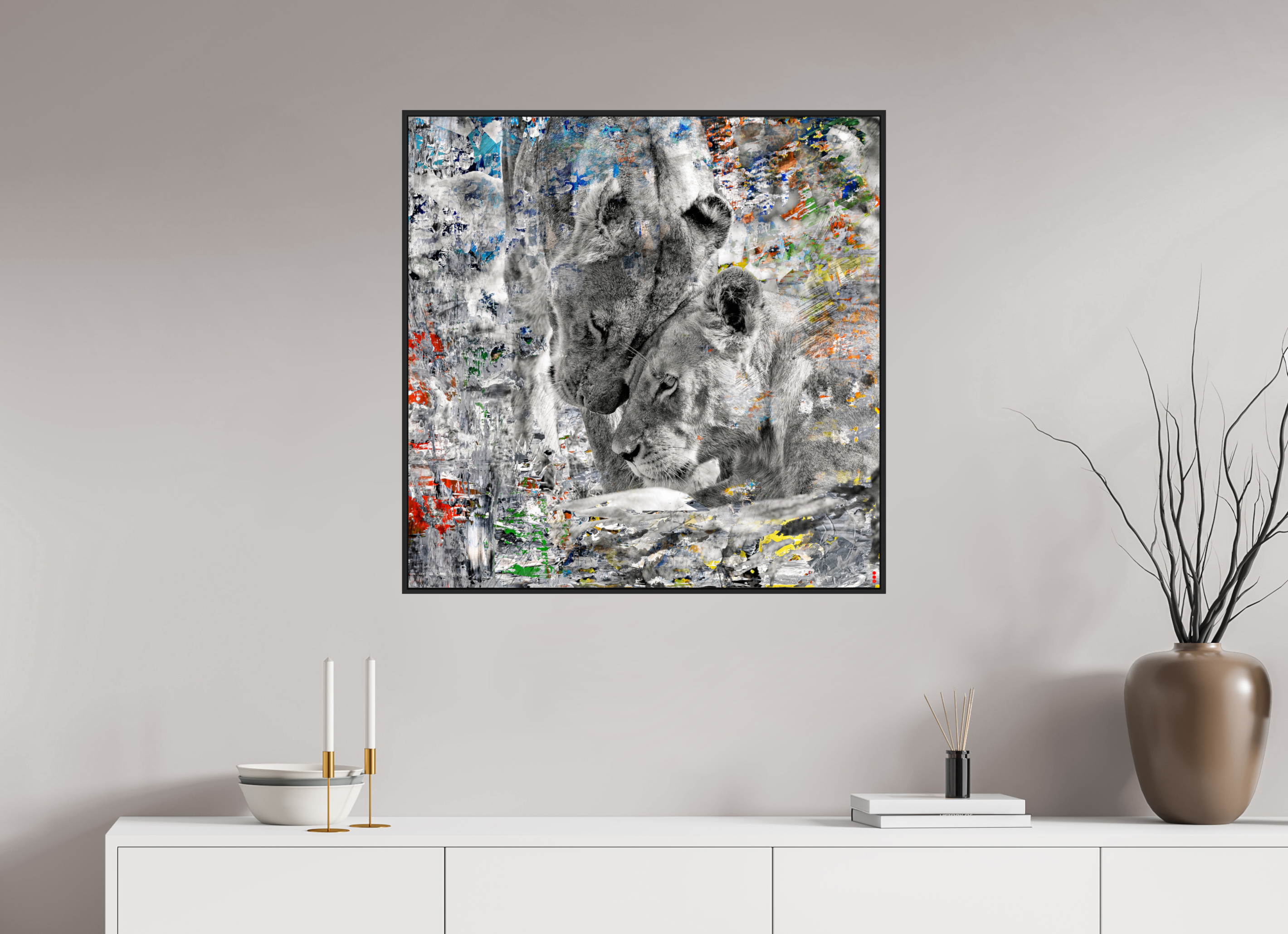 80 x 80 cm, Schattenfugen-Rahmen schwarz &amp; 2mm Acrylglas FA WC Layamaya II