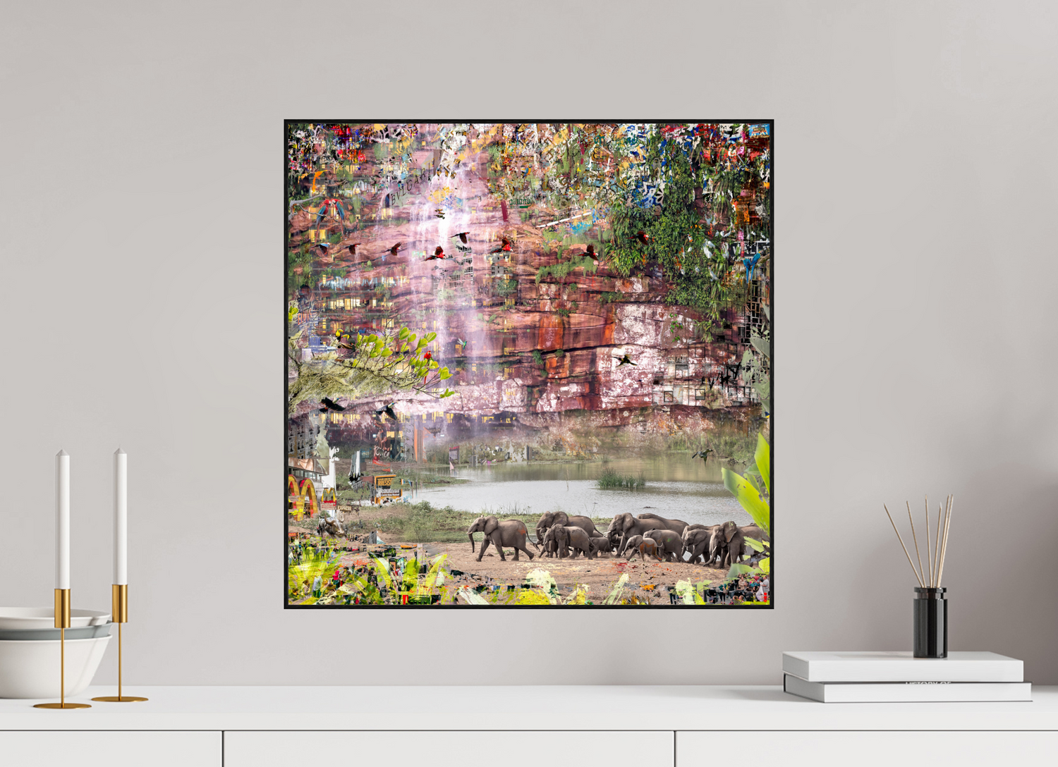 50 x 50 cm, Foto in ArtBox aus Massivholz Eiche schwarz RED³ WC Valdeci II