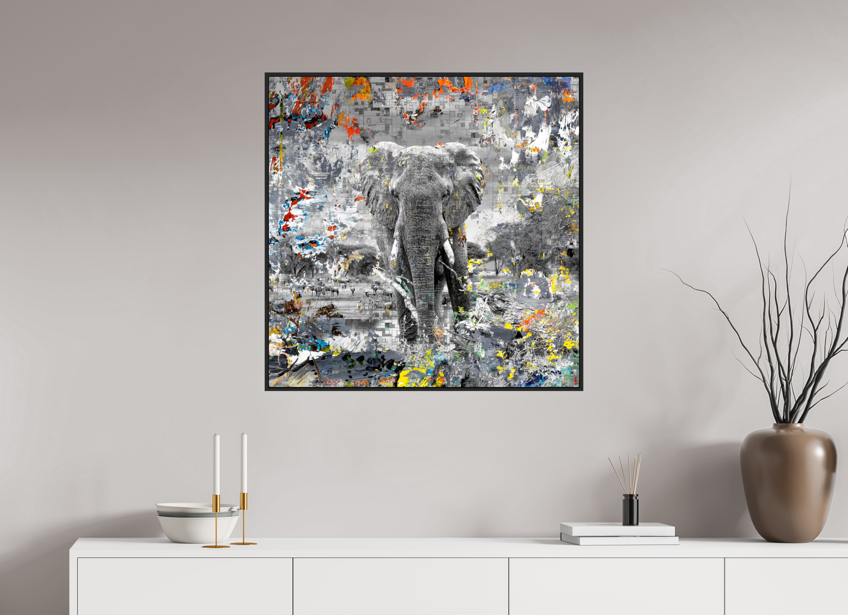 80 x 80 cm, Schattenfugen-Rahmen schwarz &amp; 2mm Acrylglas FA WC Kajika II