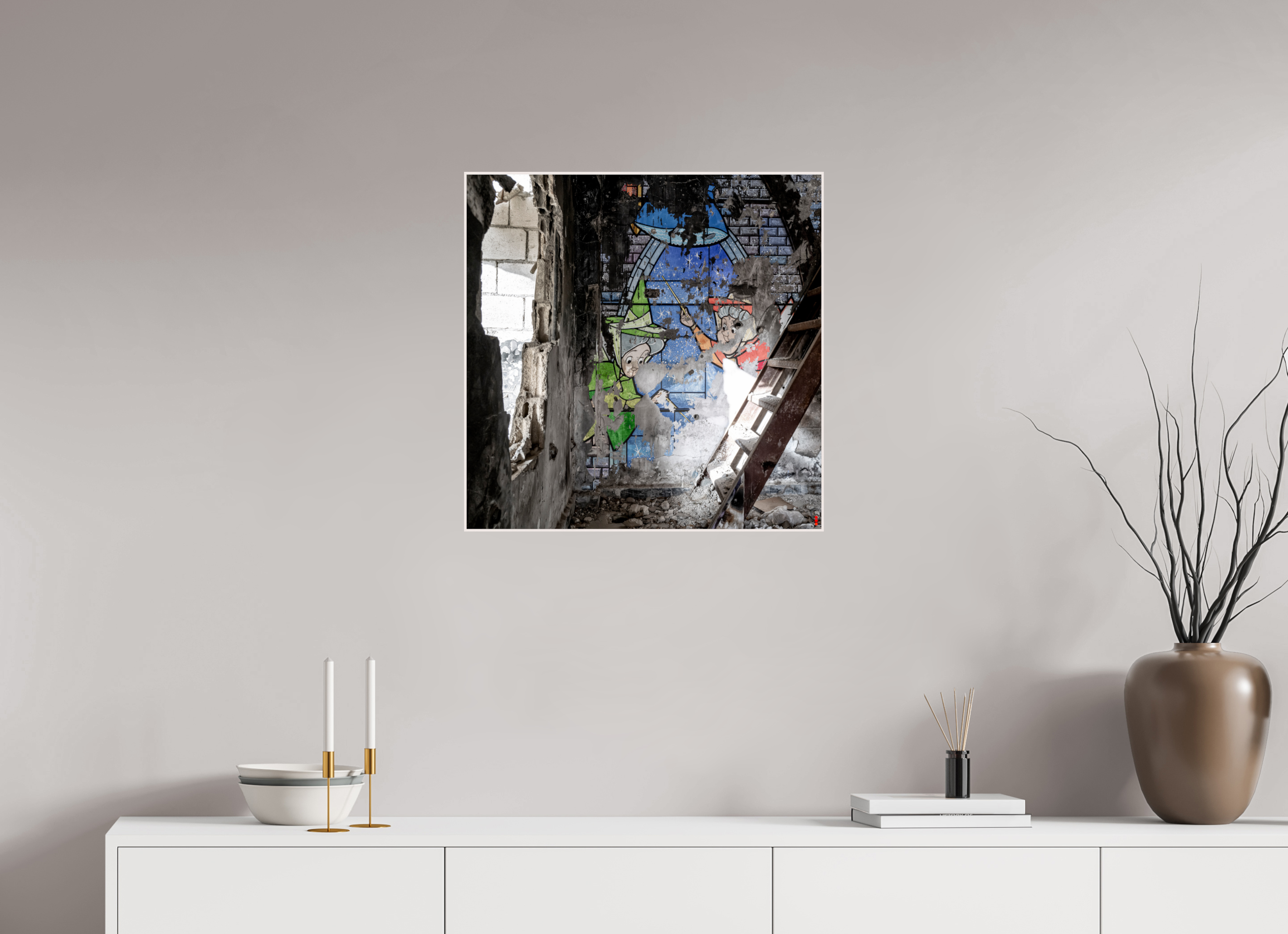 60 x 60 cm, Foto in ArtBox aus Massivholz Ahorn weiß RED³ SCSI Mazaya II