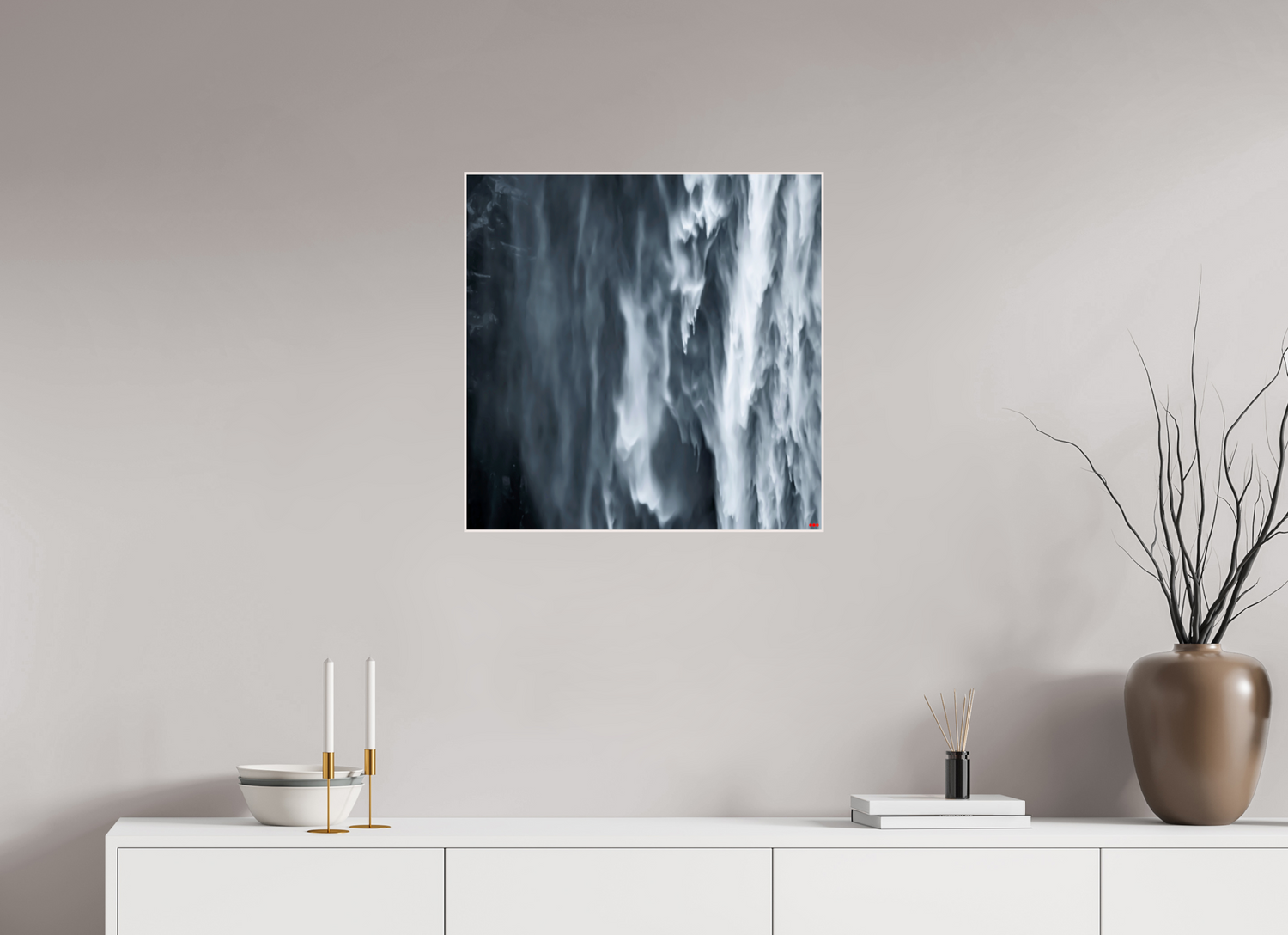 60 x 60 cm, Foto in ArtBox aus Massivholz Ahorn weiß RED³ PH Oats in the Water II