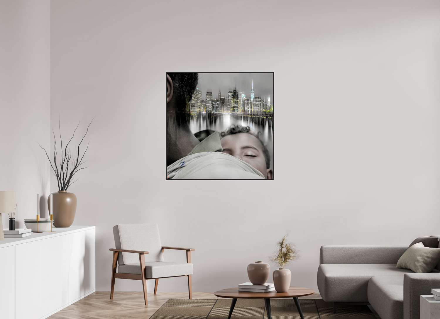 100 x 100 cm, Schattenfugen-Rahmen schwarz &amp; 2mm Acrylglas FA HP Aisha II