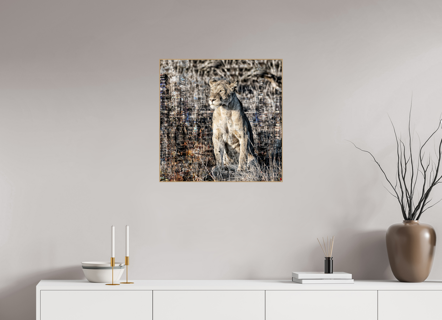 60 x 60 cm, Foto in ArtBox aus Massivholz Eiche natur RED³ WC Adwoa II