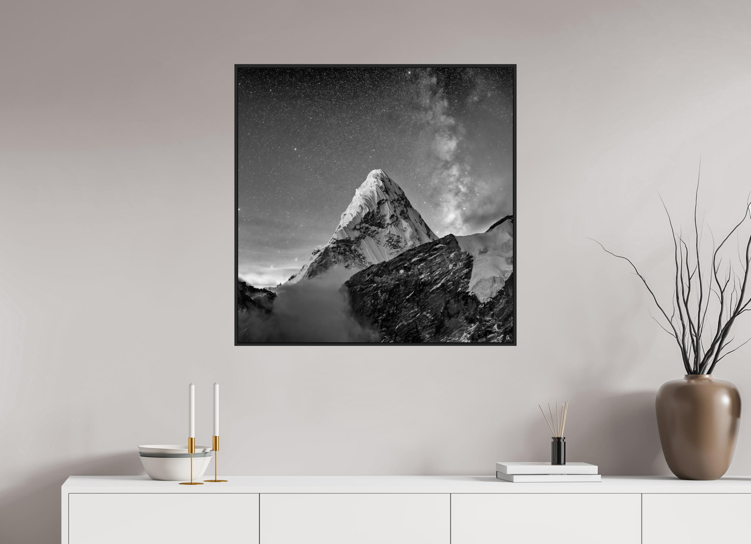 80 x 80 cm, Schattenfugen-Rahmen schwarz &amp; 2mm Acrylglas FA PH Sujata II