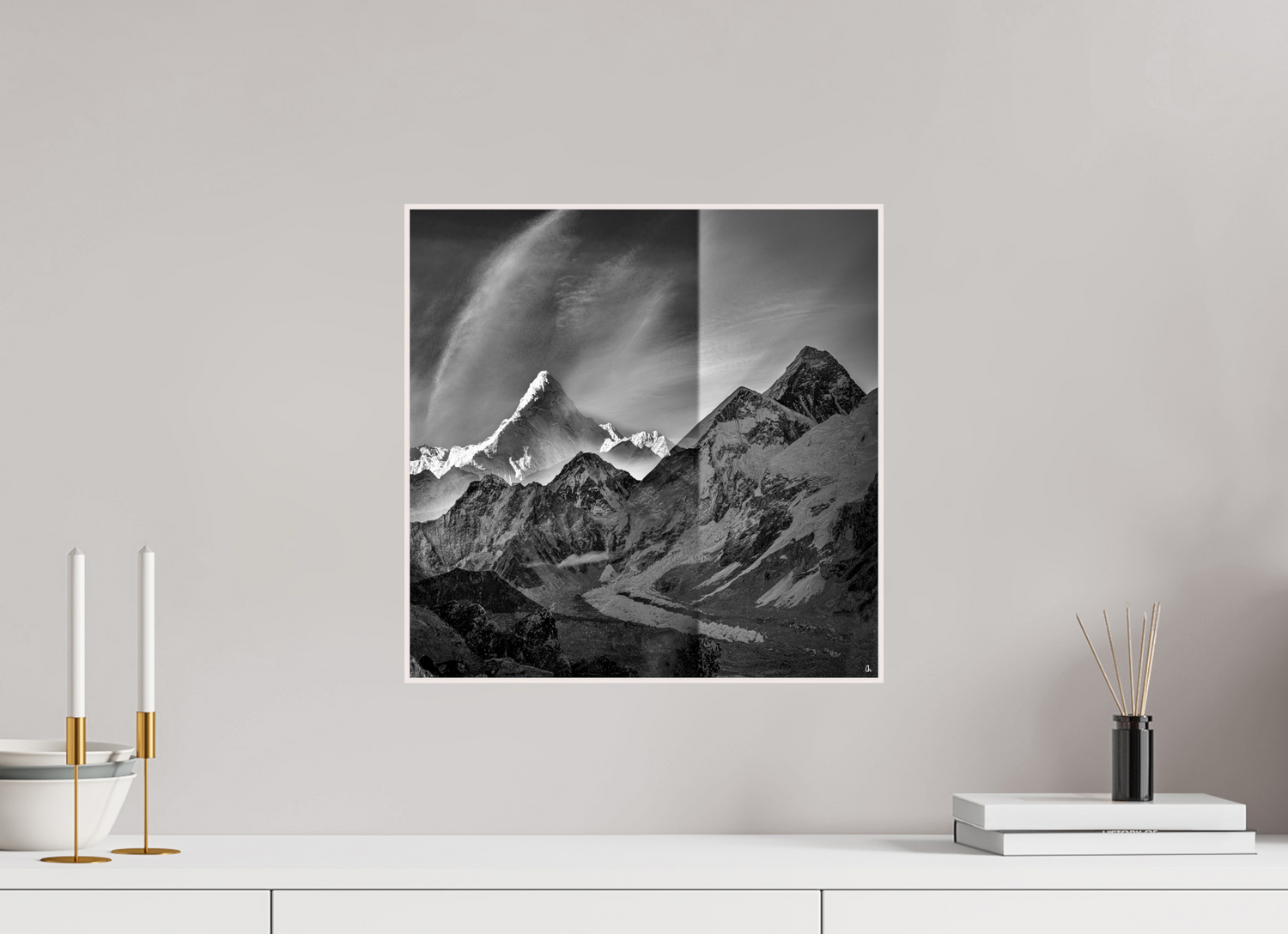 40 x 40 cm, Foto in ArtBox aus Massivholz Ahorn weiß RED³ Subha II