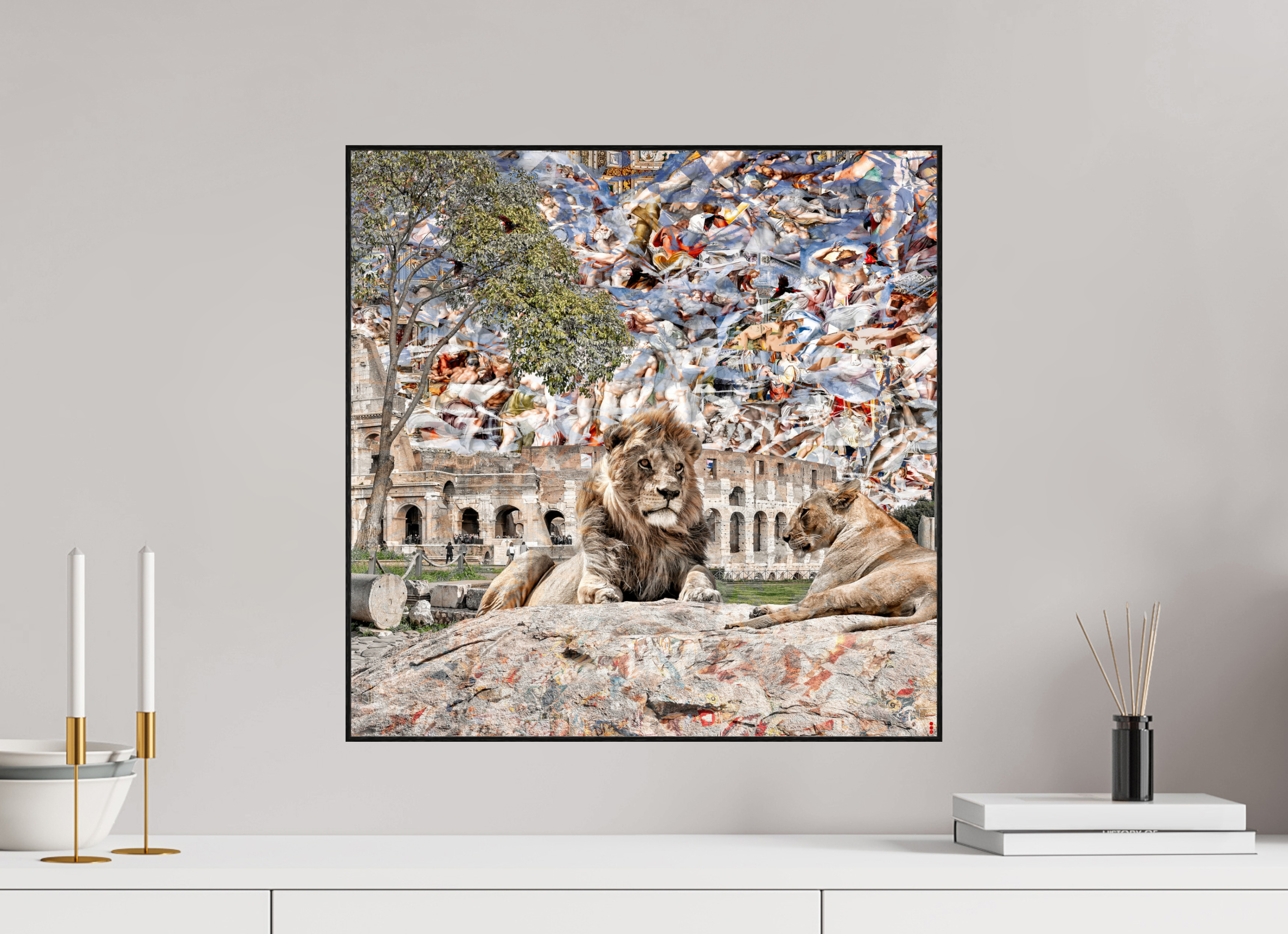 50 x 50 cm, Foto in ArtBox aus Massivholz Eiche schwarz RED³ WC Adjesa II