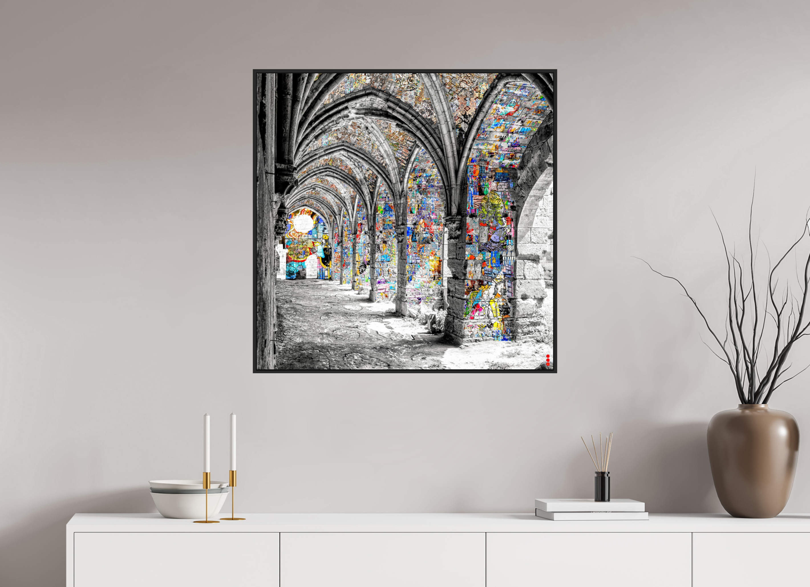 80 x 80 cm, Schattenfugen-Rahmen schwarz &amp; 2mm Acrylglas FA SCSI Malik II