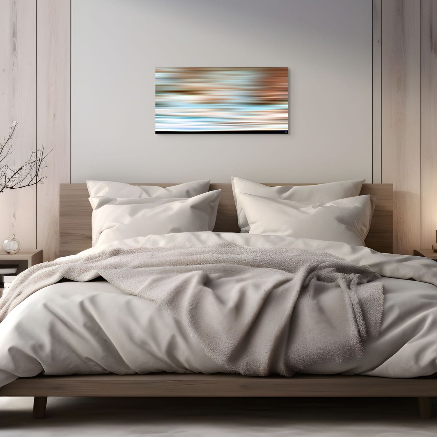 Abstrakte Farbverläufe – Fine Art Fotokunst STREAM im Schlafzimmer von Alexander Maria Lohmann